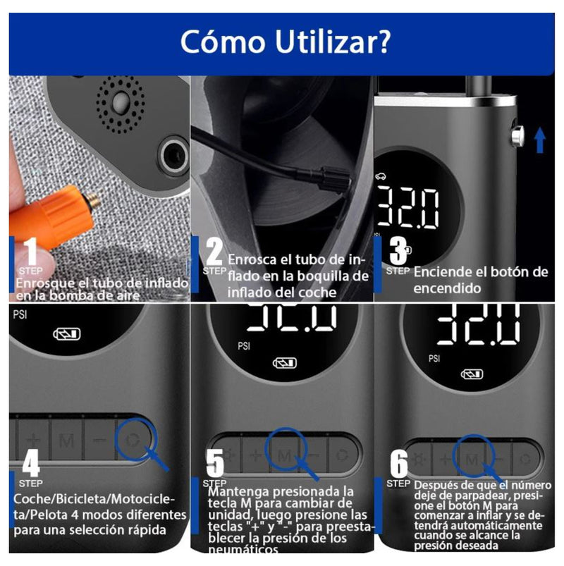Compresor Inflador Llantas Recargable